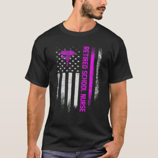 Vintage American Flag Proud Retired School Nurse R T-Shirt