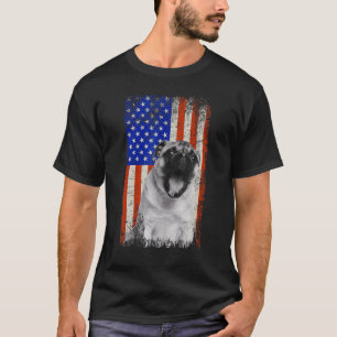 Vintage American Flag Pug Dog Dad Mom Puppy Patrio T-Shirt