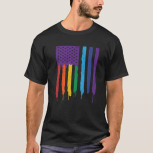 Vintage American Flag Rainbow USA Lesbian Gay LGBT T-Shirt