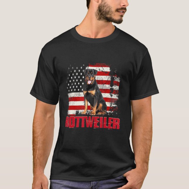 Vintage American Flag Rottweiler Dog T-Shirt (Front)