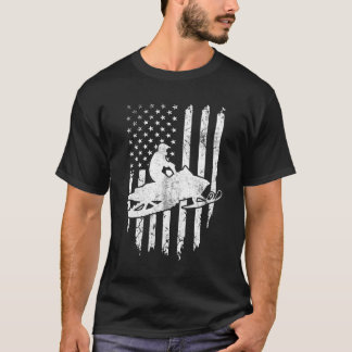 Vintage American Flag Snowmobiling Snowmobile Ride T-Shirt