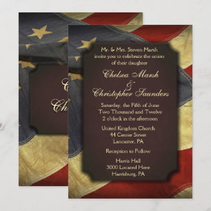 Vintage American Flag Text Wedding Invitations