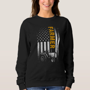 Vintage American Flag  Tractor Farmer Rancher Farm Sweatshirt