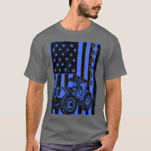 Vintage American flag tractor gift for farmer T-Shirt