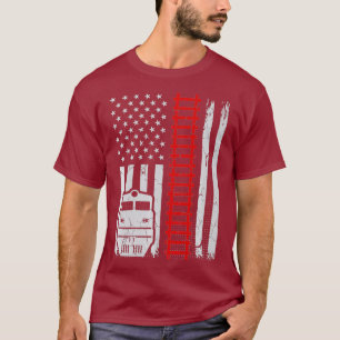 Vintage American Flag Train Railway Railroad T-Shirt