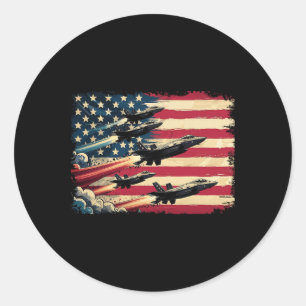 Vintage American Flag Usa Fighter Jets 4th Of July Classic Round Sticker