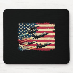 Vintage American Flag Usa Fighter Jets 4th Of July Mouse Pad