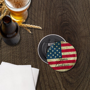 Vintage American Flag USA Patriotic Monogram Bottle Opener