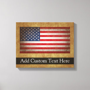 Vintage American Flag w/Custom Text Canvas Print