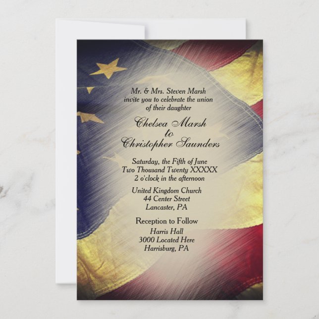 Vintage American Flag Wedding Invitation (Front)