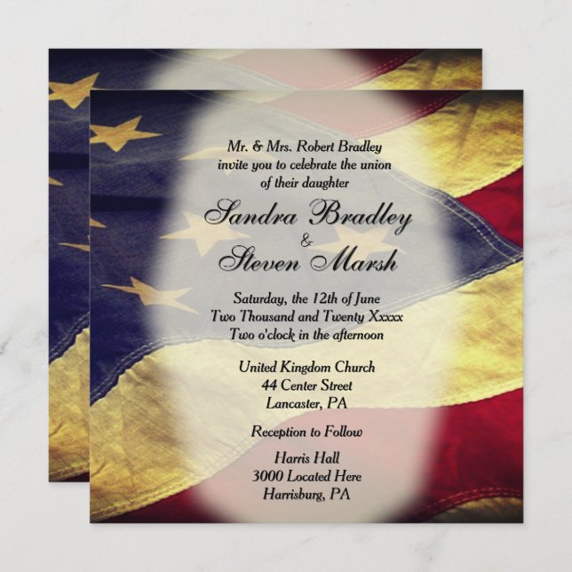 Vintage American Flag Wedding Invitations (Front/Back)