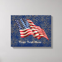 Vintage American Flag with Gold Glitter Fireworks