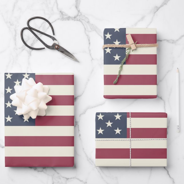 Vintage American flag wrapping paper sheets (Front)