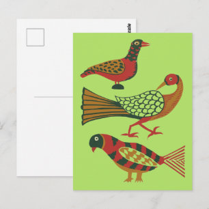 Vintage American Folk Art Birds Floral Art Postcard