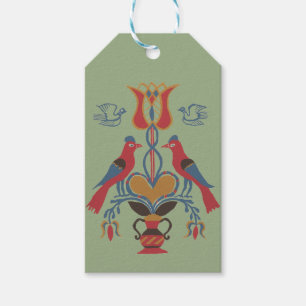 Vintage American Folk Art Birds Heart Floral Gift Tags