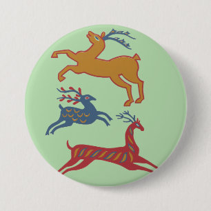 Vintage American Folk Art Deer Custom Colour 3 Inch Round Button