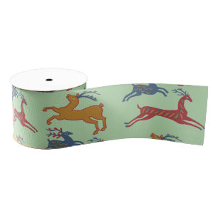 Vintage American Folk Art Deer Custom Colour Grosgrain Ribbon