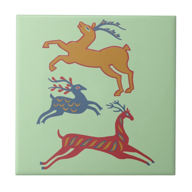 Vintage American Folk Art Deer Custom Colour Tile (Front)