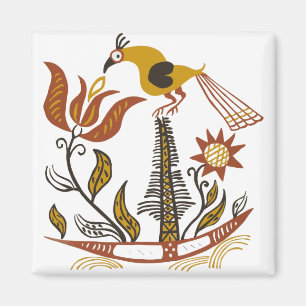 Vintage American Folk Art Tulip Bird Custom Colour Magnet