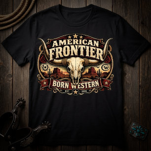Vintage American Frontier Cow Skull Western T-Shirt