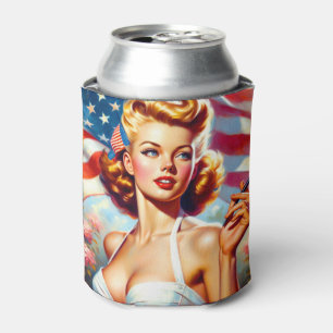 Vintage American Girl Painting Can Cooler