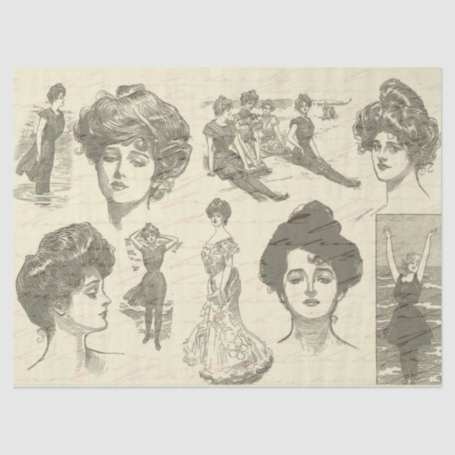 Vintage American Girls Collage Decoupage  Tissue Paper (Front)