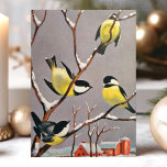 Vintage American Goldfinch Birds Winter Scene Holiday Card<br><div class="desc">Vintage American Goldfinch Birds Winter Scene Holiday Card. This design features beautiful black and gold American goldfinch birds on a snow covered tree branch. What a beautiful retro holiday scene. Personalize this custom design with your own inside greeting.</div>