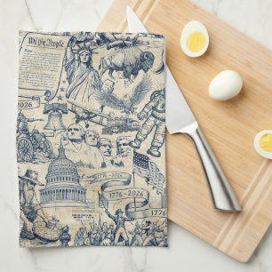 Vintage American History Collage USA 250 ID1308 Kitchen Towel