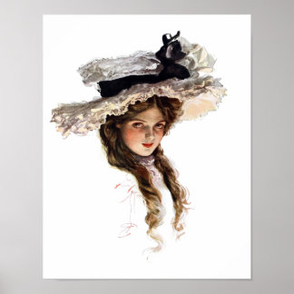 Vintage American lady with white hat Poster