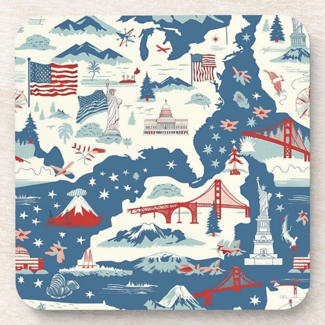 Vintage American Landmark Pattern (2) Coaster (Front)