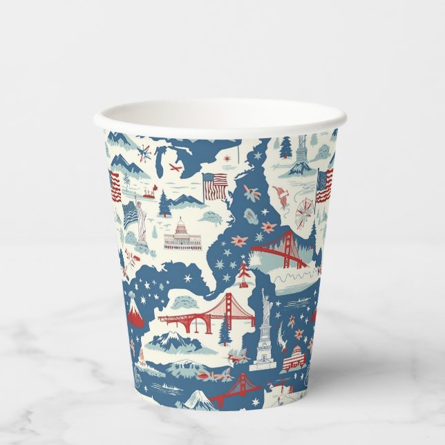 Vintage American Landmark Pattern (2) Paper Cups (Front)