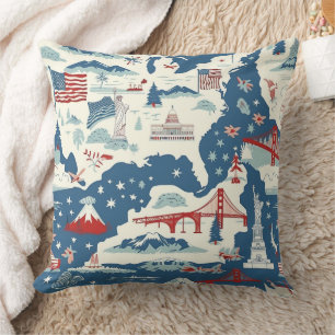 Vintage American Landmark Pattern (2) Throw Pillow