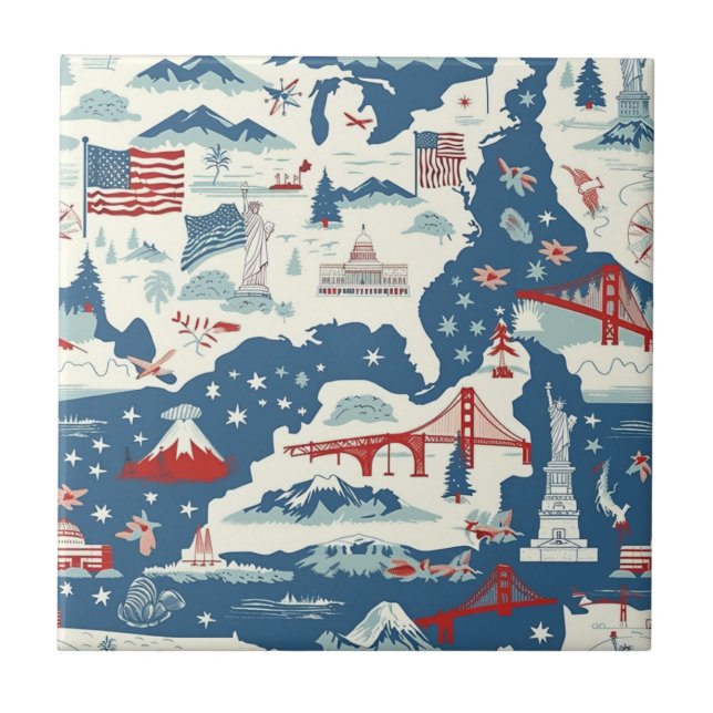 Vintage American Landmark Pattern (2) Tile (Front)