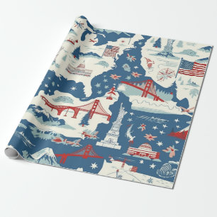 Vintage American Landmark Pattern (2) Wrapping Paper