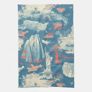 Vintage American Landmark Pattern (3) Kitchen Towel
