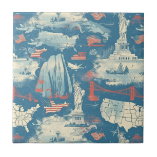 Vintage American Landmark Pattern (3) Tile