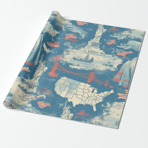 Vintage American Landmark Pattern (3) Wrapping Paper