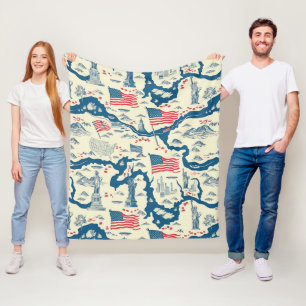 Vintage American Landmark Pattern (4) Fleece Blanket