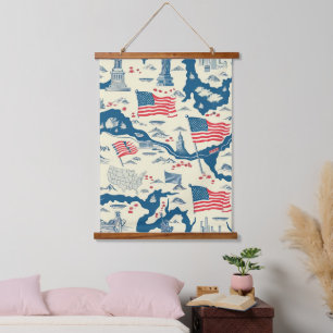 Vintage American Landmark Pattern (4) Hanging Tapestry