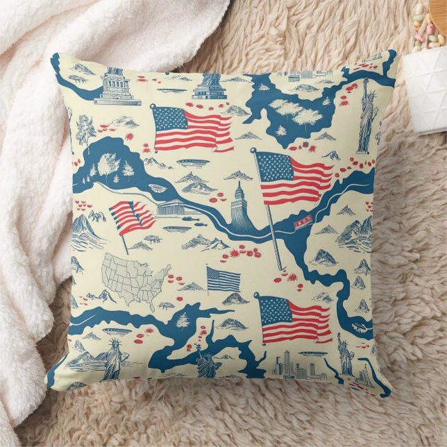 Vintage American Landmark Pattern (4) Throw Pillow (Blanket)