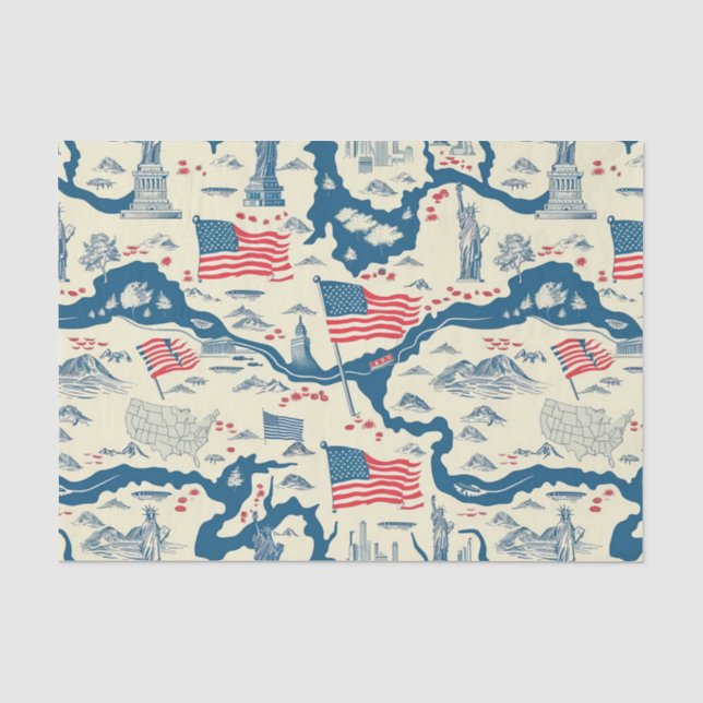 Vintage American Landmark Pattern (4) Tissue Paper (Front)