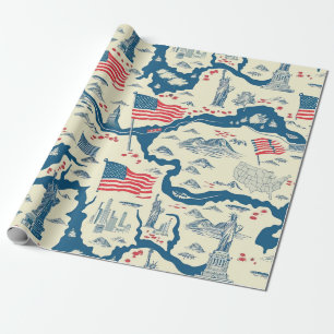 Vintage American Landmark Pattern (4) Wrapping Paper