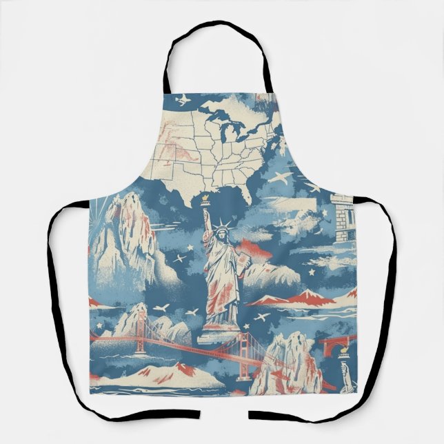 Vintage American Landmark Pattern – Liberty, USA  Apron (Front)