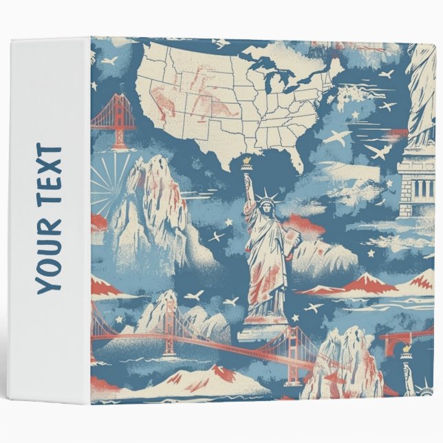 Vintage American Landmark Pattern – Liberty, USA  Binder (Front/Spine)