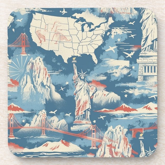 Vintage American Landmark Pattern – Liberty, USA  Coaster (Front)