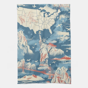 Vintage American Landmark Pattern – Liberty, USA  Kitchen Towel