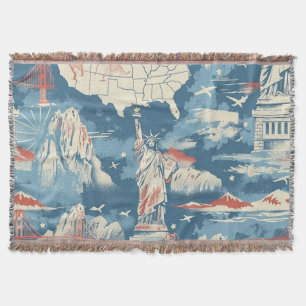 Vintage American Landmark Pattern – Liberty, USA  Throw Blanket