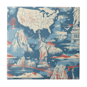 Vintage American Landmark Pattern – Liberty, USA Tile