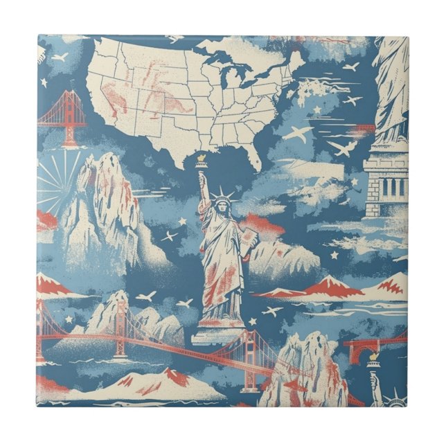 Vintage American Landmark Pattern – Liberty, USA  Tile (Front)