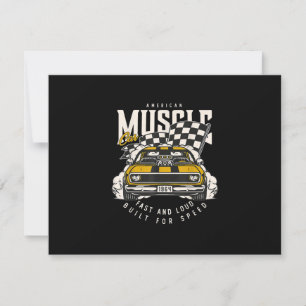 Vintage American Muscle Car Racing Flag RSVP Card